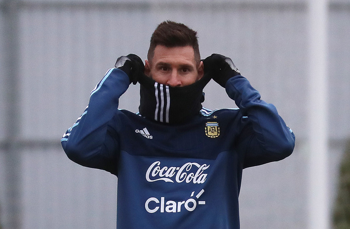 Argentina team in training ahead of football friendly against Russia